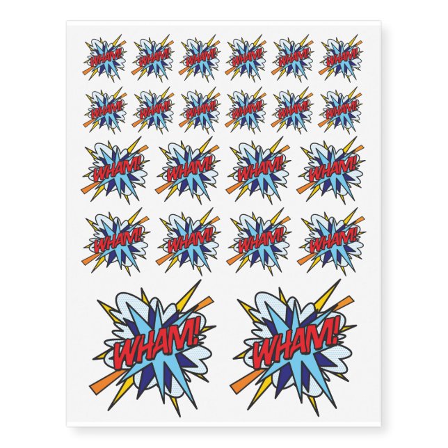 WHAM Fun Retro Comic Book Pop Art Temporary Tattoos (Front)