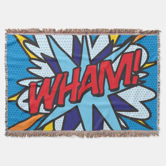 WHAM Fun Retro Comic Book Pop Art Throw Blanket (Front)