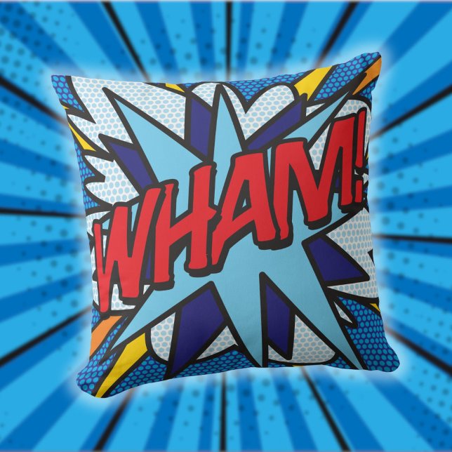 WHAM Fun Retro Comic Book Pop Art Throw Pillow (WHAM Fun Retro Comic Book Pop Art Throw Pillow)