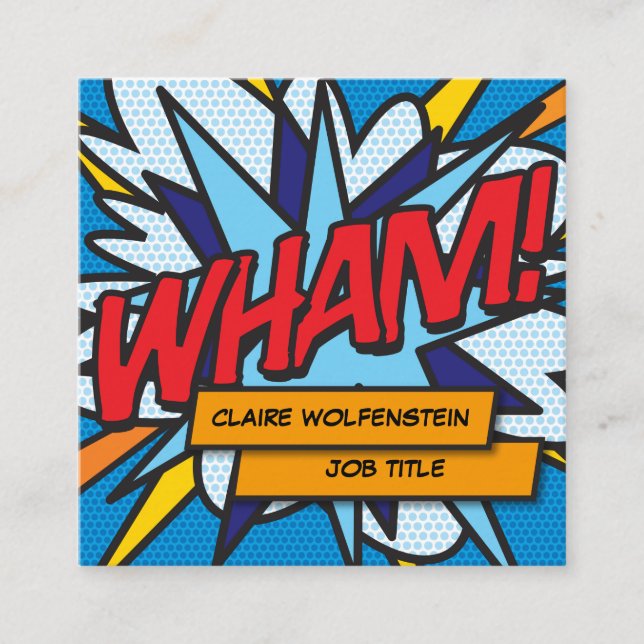 WHAM Fun Retro Comic Book Square Business Card (Front)