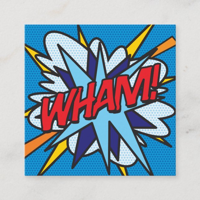 WHAM Fun Retro Comic Book Square Business Card (Front)