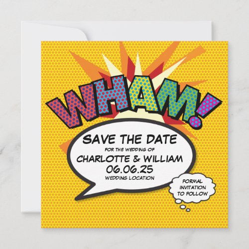 WHAM Save the Date Fun Retro Comic Book Pop Art