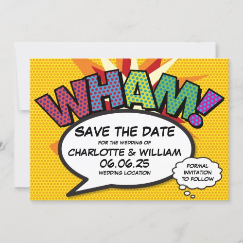 WHAM Save the Date Fun Retro Comic Book Pop Art