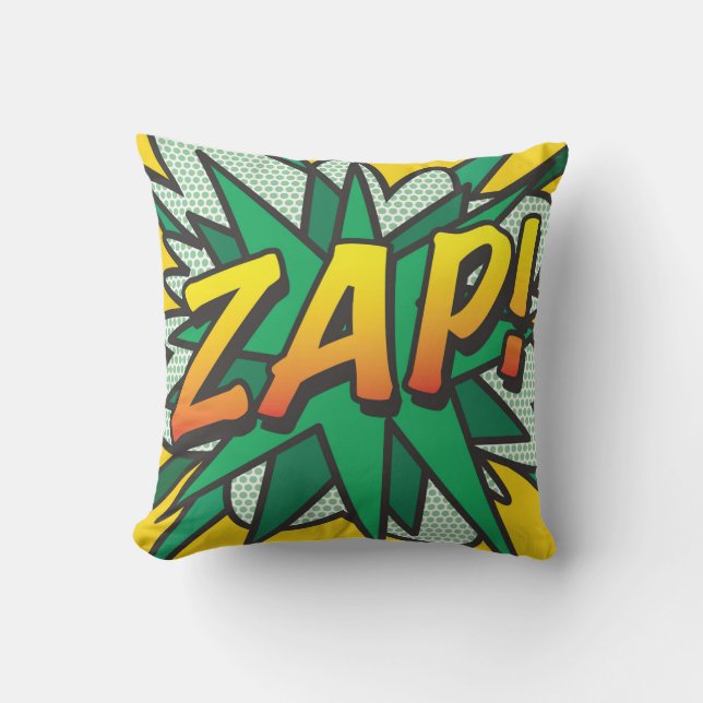 WHAM ZAP Fun Retro Comic Book Pop Art Throw Pillow (Front)