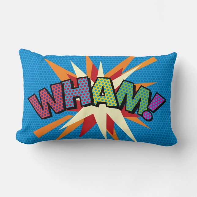 WHAM ZAP Funny Modern Cool Comic Book Pop Art Lumbar Pillow (Front)
