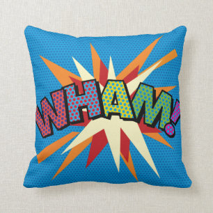 WHAM ZAP Funny Modern Cool Comic Book Pop Art Throw Pillow