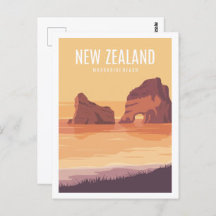 Wharariki Beach New Zealand Travel Illustration Postcard