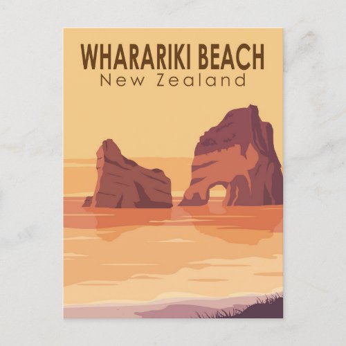 Wharariki Beach New Zealand Travel Vintage Art Postcard