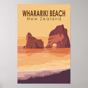 Wharariki Beach New Zealand Travel Vintage Art Poster