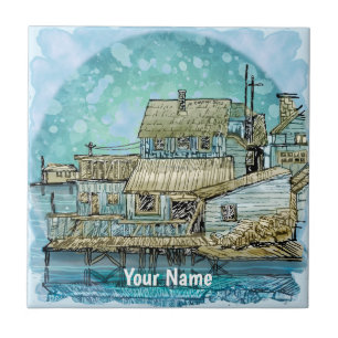 Wharf Scene  Ceramic Tile