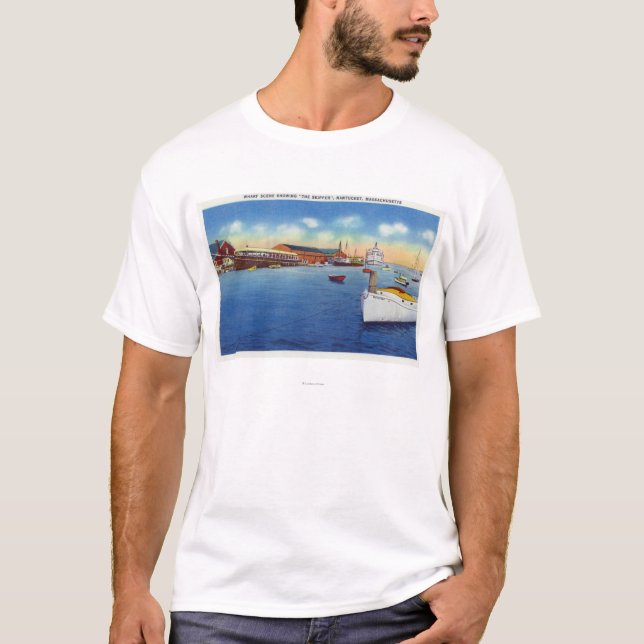 Wharf Scene Showing the Skipper Ship T-Shirt (Front)