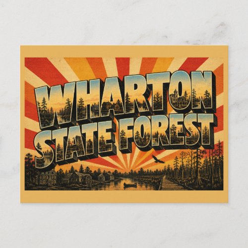 Wharton State Forest NJ Vintage Travel Art Postcard