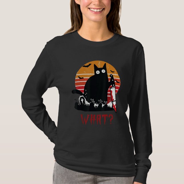 What a Black cat holding a knife Cat Tee (Front)