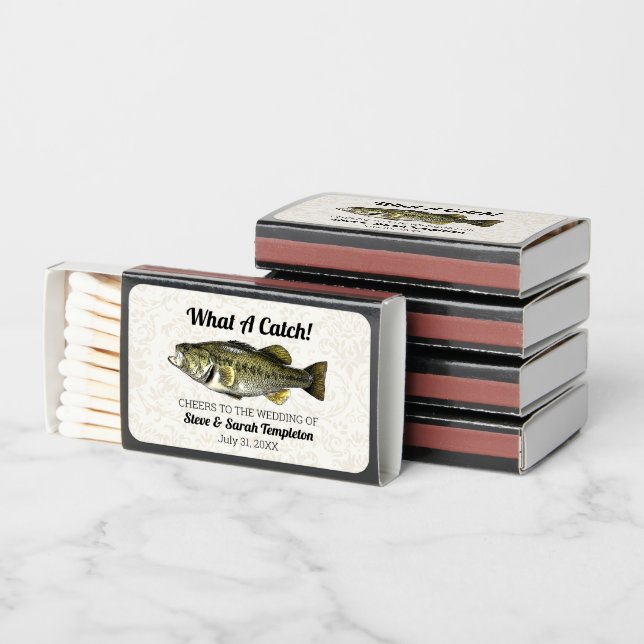 What a Catch Bass Fishing Wedding Date Favor Matchboxes (Stacked)