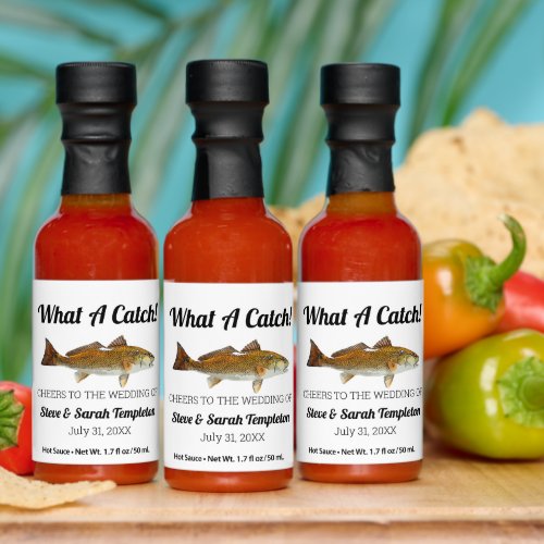 What a Catch Fishing Redfish Wedding Date Favor Hot Sauces