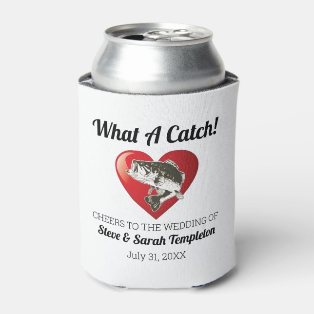 What a Catch Wedding Day Fish Favors Can Cooler (Can Front)