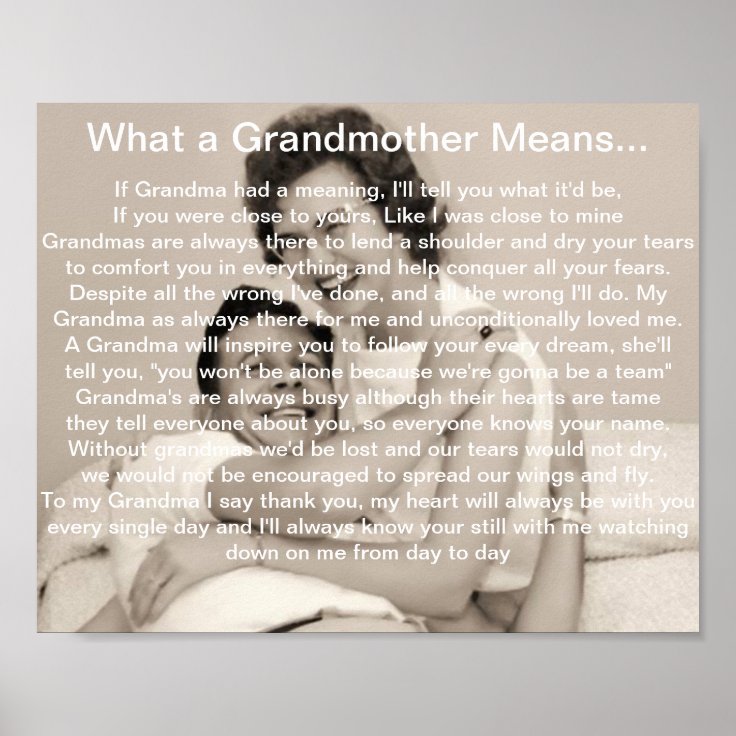 What a Grandmother Means, Rememberance Poem Poster Zazzle