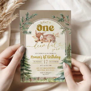 What A Onedeerful Forest Boho 1st Birthday Boy Invitation