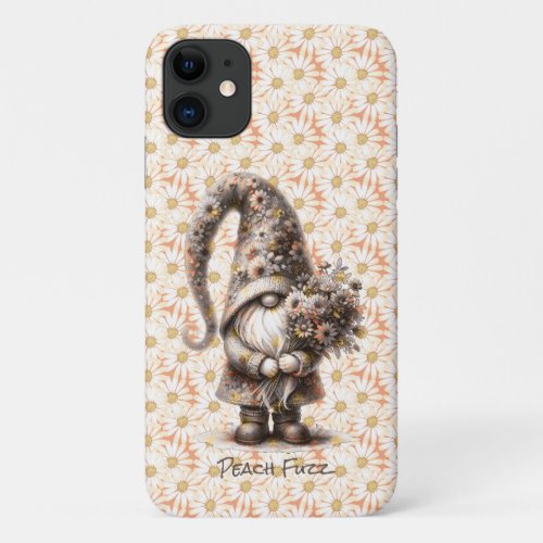 What a Peach Fuzz Gnome with Flower Bouquet iPhone 11 Case