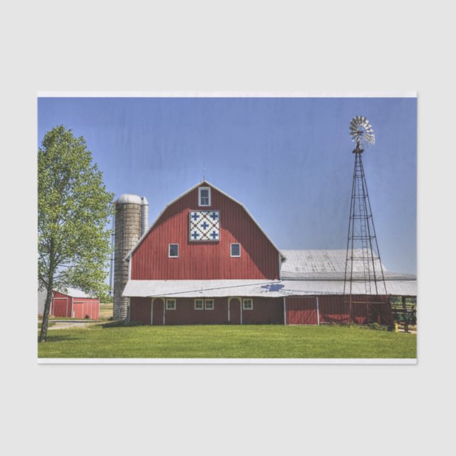 What a Picture Perfect Red Barn and Snappy Quilt Tissue Paper (Front)