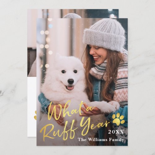 What a Ruff Year Pet Dog Puppy 2 Photo Greeting Holiday Card