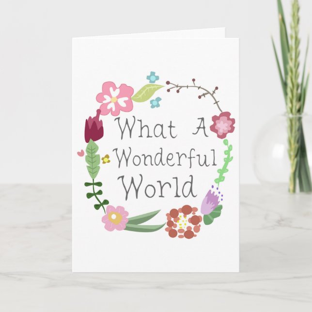 What A Wonderful World - Floral Wreath Holiday Card (Front)