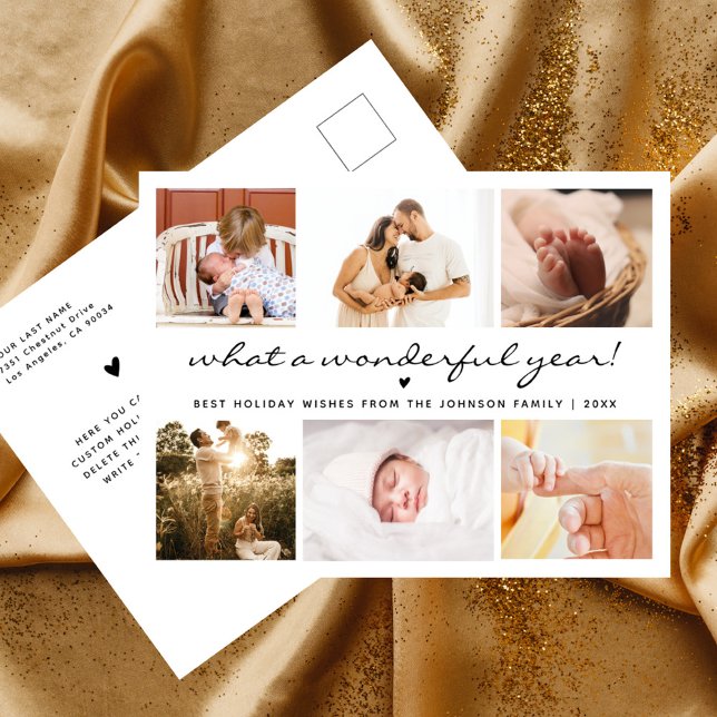 What a Wonderful Year Minimal 6 Photo Chic Holiday Postcard (Creator Uploaded)