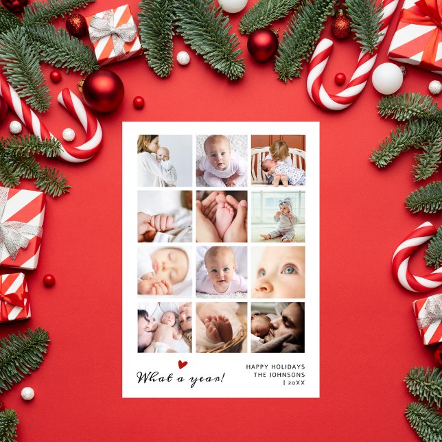 What A Year 12 Photo Collage New Baby Christmas Holiday Card (Creator Uploaded)