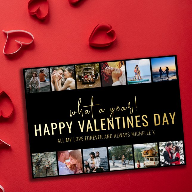 What A Year! 12 Photo Collage | Valentines Day Foil Holiday Card (Creator Uploaded)