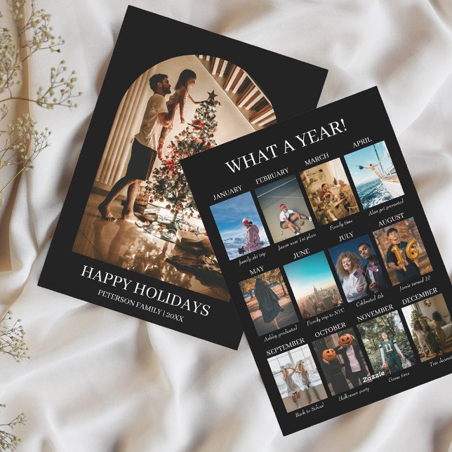 What a Year 12 Photos Christmas Minimalist Modern Holiday Card (What a Year 12 Photos Christmas Card Minimalist Year in Review)