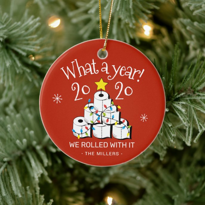 What A Year 2020 Funny Toilet Paper Christmas Tree Ceramic Ornament