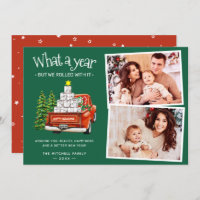 What A Year 2021 Red Truck Christmas Tree 2 Photo Holiday Card