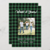 What A Year 2 Photo Christmas Green Buffalo Check Holiday Card (Front/Back)