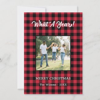 What A Year 2 Photo Christmas Red Buffalo Check Holiday Card