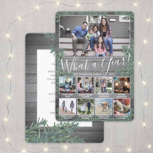 What a Year 9 Photo Collage  Captions Wood Pine Holiday Card