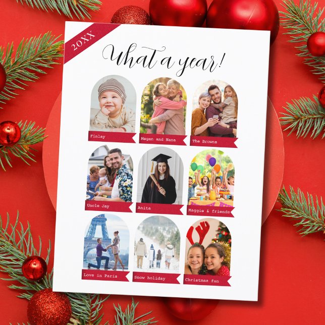 What a year, 9 photo collage Family Postcard (Creator Uploaded)