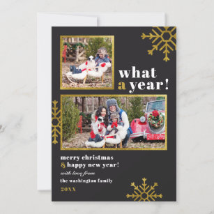 What A Year!   Black & Gold Foil Christmas Photo Holiday Card