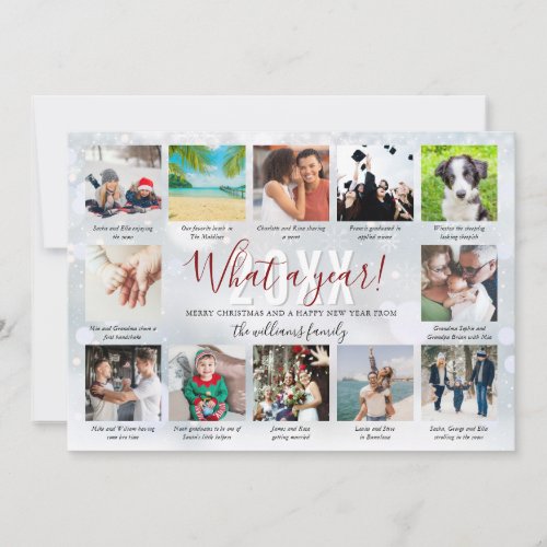 What A Year Captions 12 Photo Collage Snowflakes H Holiday Card