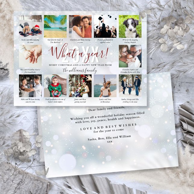 What A Year Captions 12 Photo Collage Snowflakes Holiday Card (What A Year Captions 12 Photo Collage Snowflakes Holiday Card)