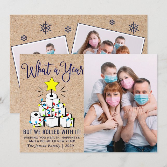 What a year Christmas 3 Photo Greeting Holiday Card (Front/Back)
