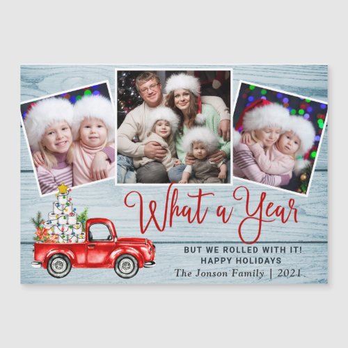 What a Year Christmas 3 Photo Magnetic Card