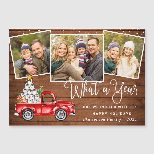 What a Year Christmas 3 Photo Magnetic Card