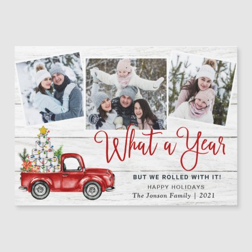 What a Year Christmas 3 Photo Magnetic Card