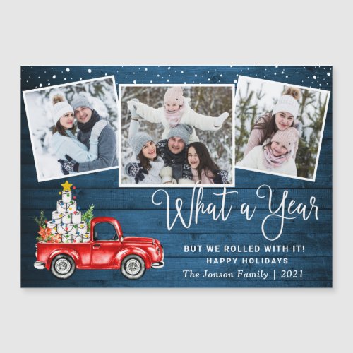 What a Year Christmas 3 Photo Magnetic Card