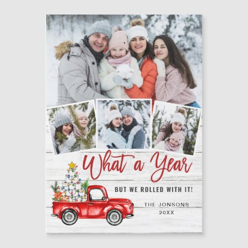 What a Year Christmas 4 Photo Magnetic Card