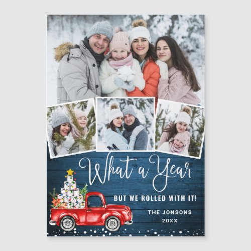 What a Year Christmas 4 Photo Magnetic Card