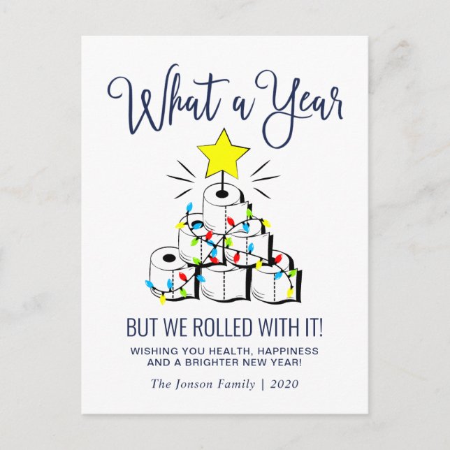 What a Year Christmas Holiday Greeting Postcard (Front)