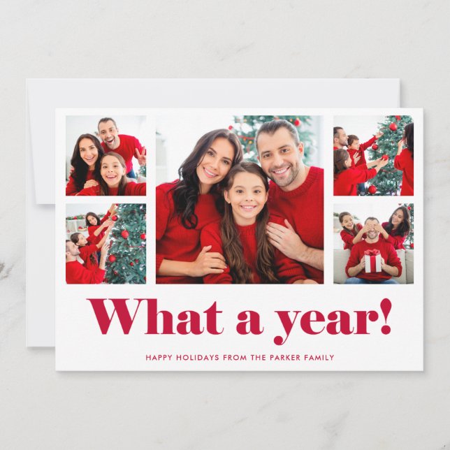 What a Year | Christmas or New Year Photo Grid Holiday Card (Front)