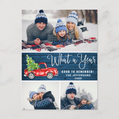 What a Year Christmas Red Farm Truck 3 Photo Postcard