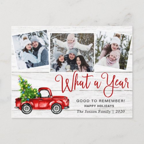 What a Year Christmas Red Farm Truck 3 Photo Postcard